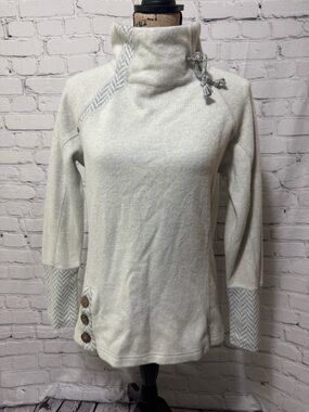 Prana Women's Cream Lucia Sweater with Button Detail Cozy cowl neck wool blend